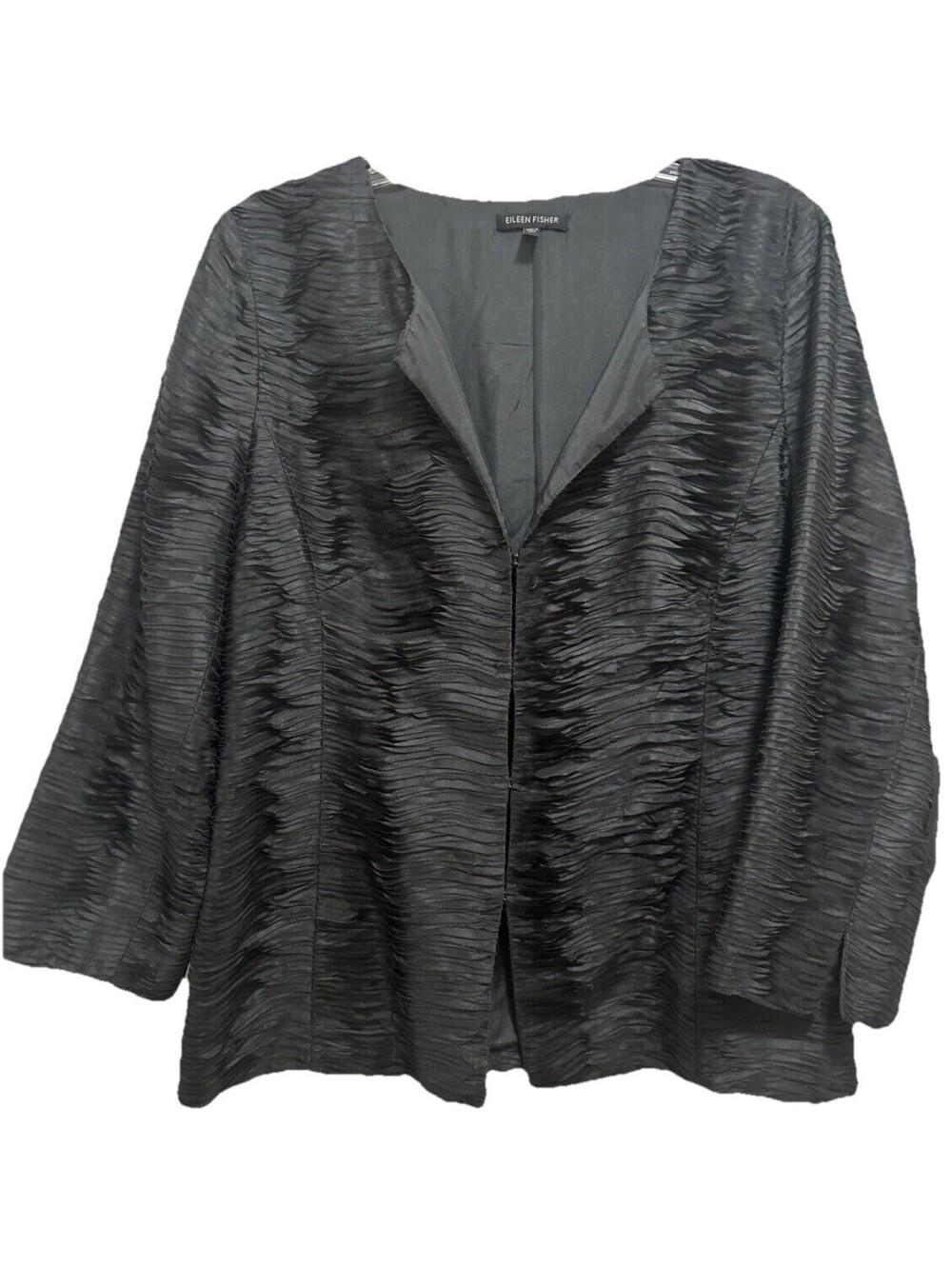 Eileen Fisher Size M Silk Charcoal Gray Jacket 3/4 Slv Lined V-neck Party Formal